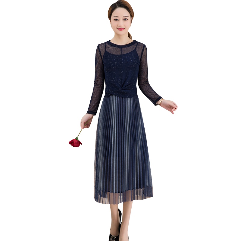 丝柏舍2019秋装女长袖针织衫搭中长款百褶裙套装S93B4555N