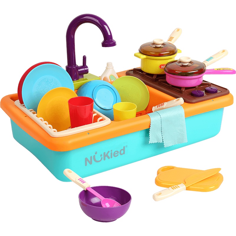 纽奇(Nukied)儿童过家家洗碗机玩具电动循环出水仿真厨房做饭男孩女孩早教益智玩具洗碗机套装