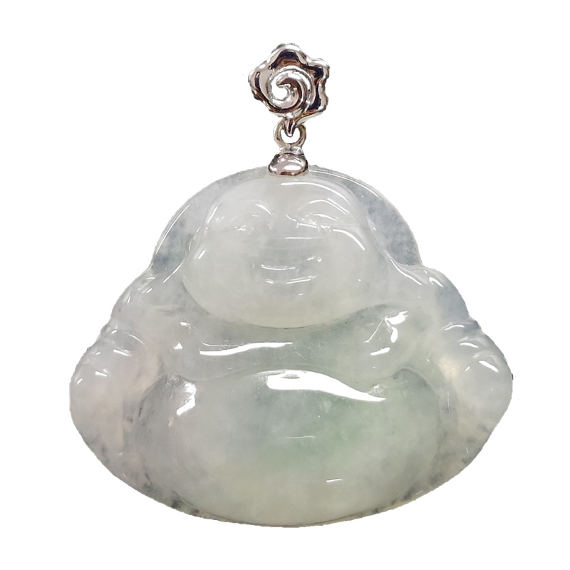 缘源珠宝 天然A货翡翠吊坠 小云纹18K金镶嵌翡翠佛公玉坠 冰糯男女通用挂件 不含链