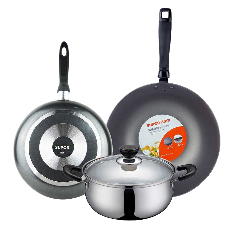 苏泊尔三件套套装 炒锅煎锅汤锅平底锅锅具燃气厨具