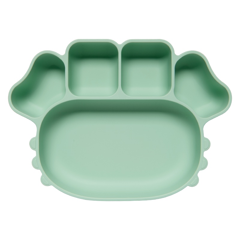 aag宝宝餐盘婴儿吸盘式分格卡通辅食碗儿童餐具套装防摔硅胶餐垫云绿