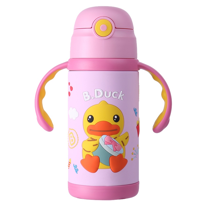 Face儿童保温杯子带吸管两用316不锈钢宝宝小学生幼儿园便携水壶KV42B-粉色