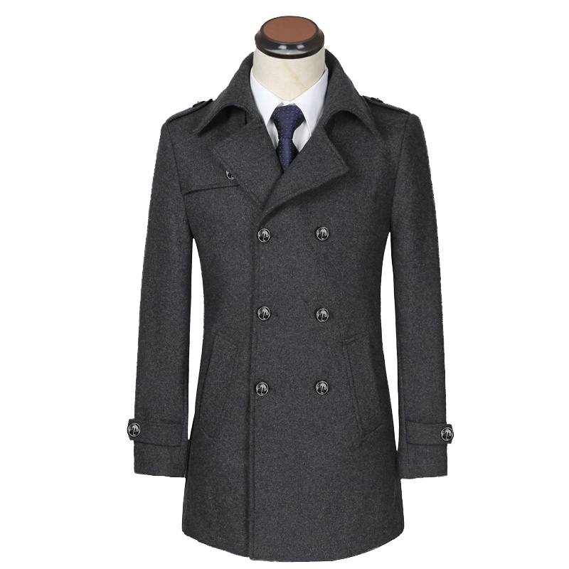 冬季休闲商务双面呢羊毛内胆呢子大衣男中长款脱卸外套落肩风衣男