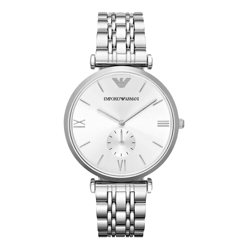 阿玛尼EMPORIO ARMANI手表休闲商务时尚秒盘简约大气银色金属石英表男士手表AR1819