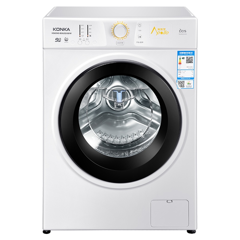 康佳(KONKA)XQG90-BB12D08W,9公斤大容量 全自动滚筒洗衣机 小型 家用租房 甩干脱水 中途添衣