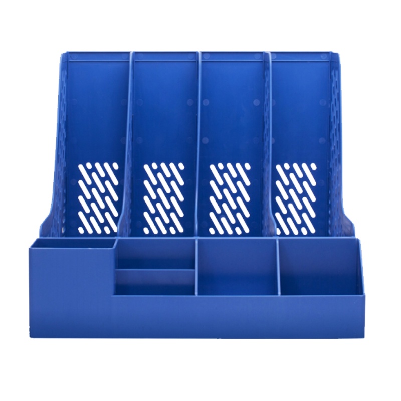 得力78981 加厚文件架筐子多层四栏框办公用品资料架简易桌上书立 蓝色