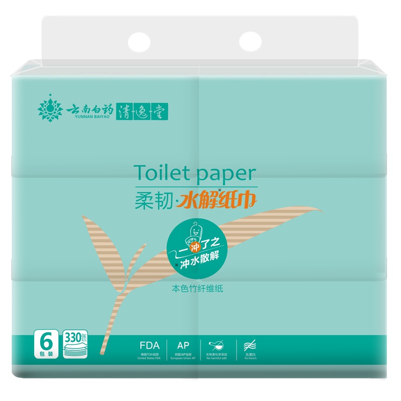 云南白药沁新日子系列本色竹纤维抽纸130mm330*18包全竹浆本色抽取式面巾纸孕婴可用