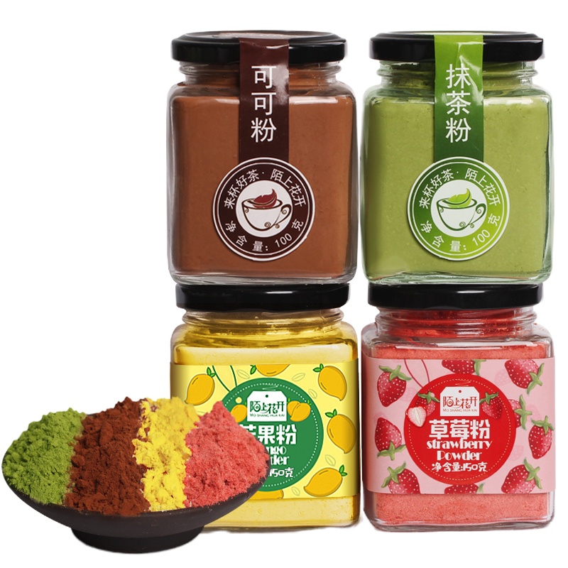 草莓、芒果、抹茶、可可粉组合