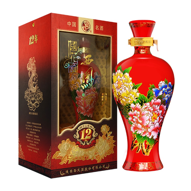 国花瓷西凤酒 婚宴酒 白酒 结婚用酒 12年45度 500ml 十二年国色天香 西风酒 陕西 国花瓷西凤酒 单瓶 小瓶装