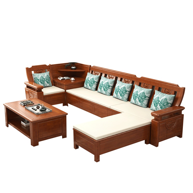 天惠子 沙发 实木沙发组合冬夏两用现代中式小户型贵妃客厅储物家具木质沙发