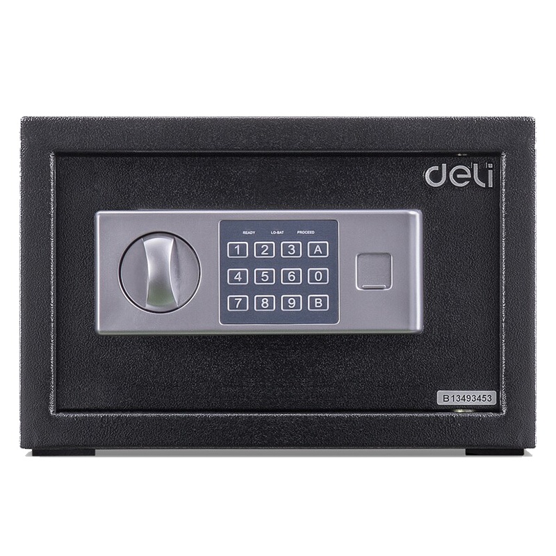 得力(deli)16654保管箱电子密码隐藏式入墙防盗保险柜家用小型迷你20cm黑色