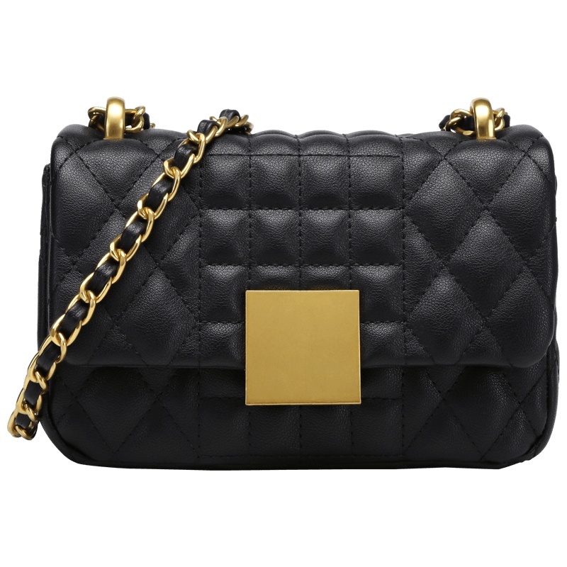 第九城（V.NINE） 单肩包女时尚菱格斜挎包金属装饰休闲百搭链条小方包