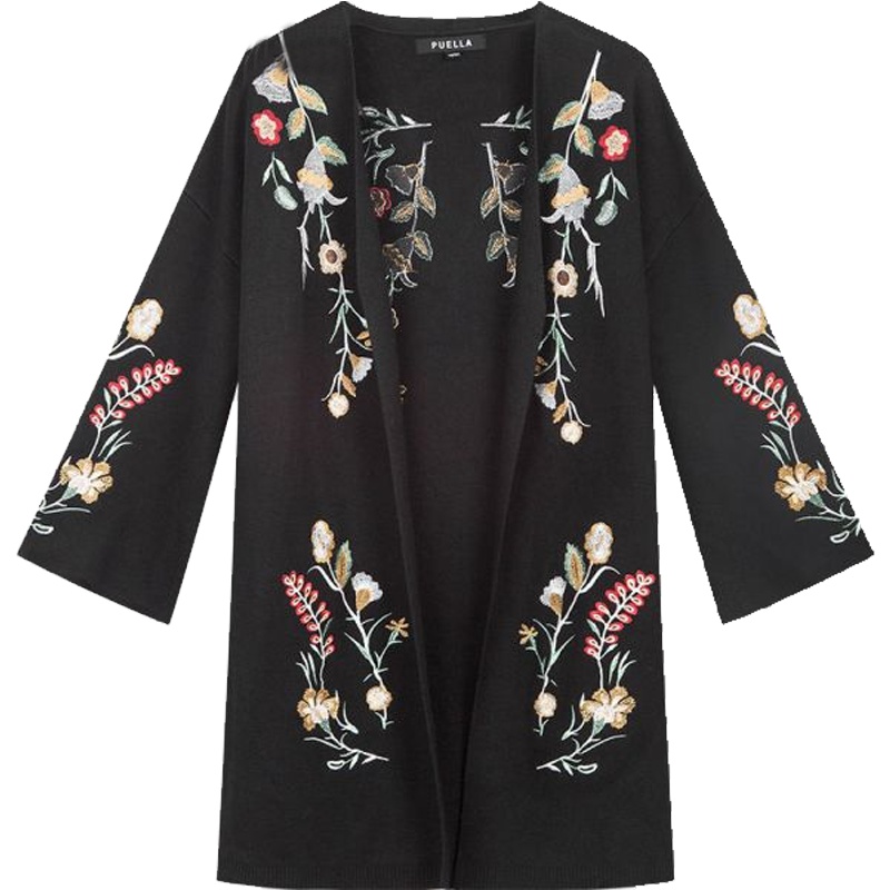 拉夏贝尔Puella春夏季韩版刺绣花针织衫开衫外套女中长款20010658
