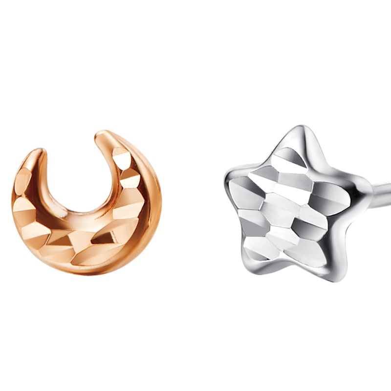 schl-周大福浪漫唯美月亮星星双色18K金耳钉