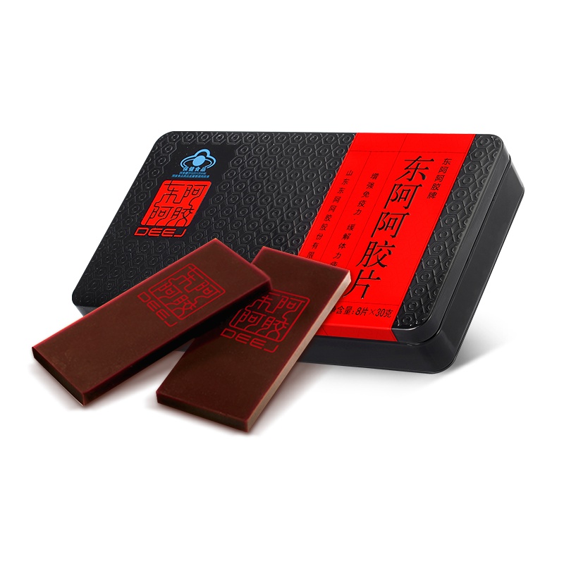 东阿阿胶 阿胶块山东东阿阿胶片240g(30g*8片)+猴姑米稀40g/杯铁盒驴皮阿胶