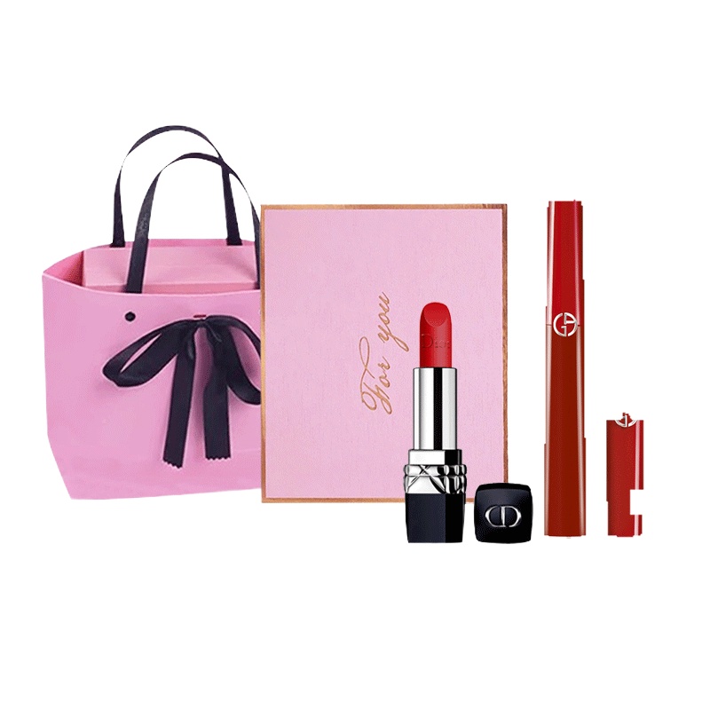 阿玛尼(ARMANI) 彩妆套装 臻致丝绒哑光红管 唇釉 #405致美番茄色+迪奥 烈焰蓝金#999 滋润版【送礼优选】