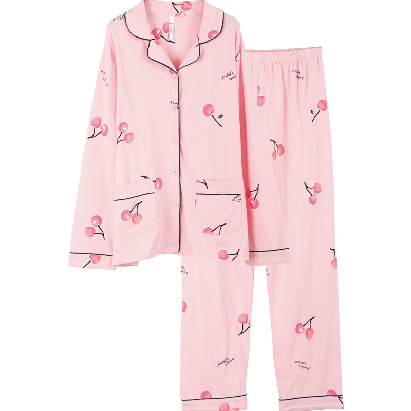 红豆HODO居家春秋女士纯棉长袖睡衣套装女式印花家居服