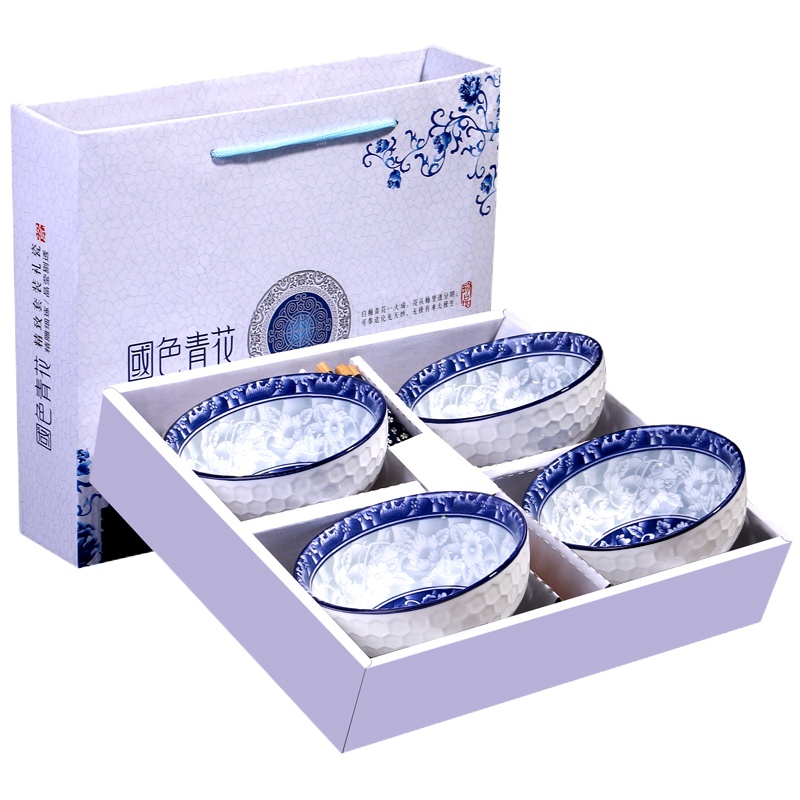 圣达豪高尔夫青花瓷碗筷套装 四碗四筷 E014-1