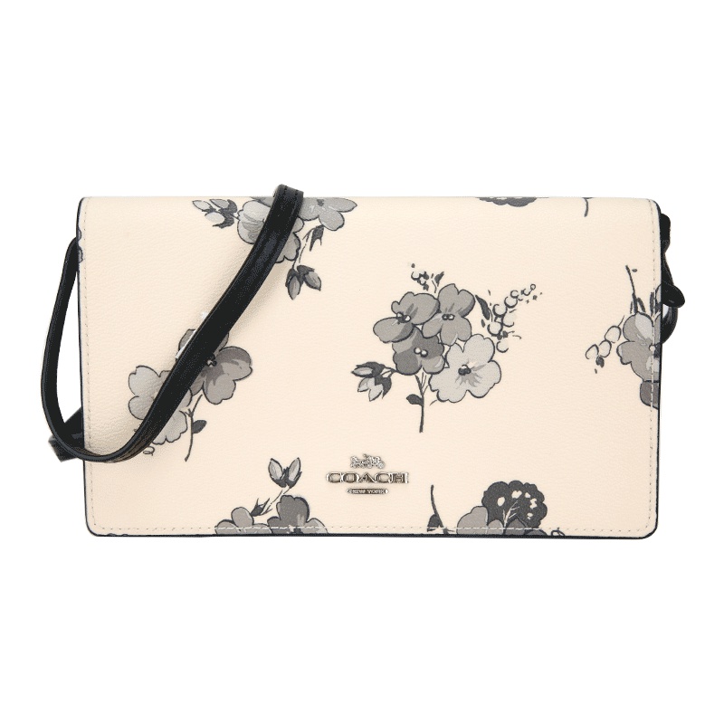 COACH 蔻驰 奢侈品 女士米白色印花皮革单肩斜挎包