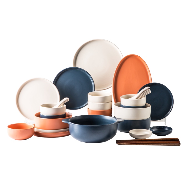 亿嘉IJARL 北欧简约风家用陶瓷碗碟碗盘餐具套装碗碟套装 火花46件套