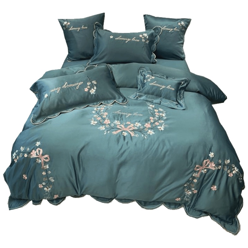 权夫人网红款欧式四件套棉被套刺绣丝滑色床单床笠床上用品