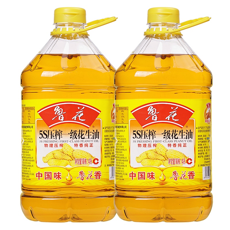 鲁花 食用油 5S 物理压榨 压榨一级 花生油4L*2