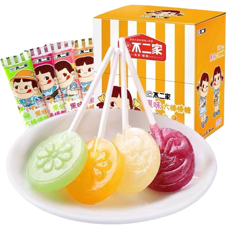 不二家 果味大棒棒糖(蜜桃+葡萄+哈蜜瓜+香橙)280g盒装 女朋友儿童糖果礼物