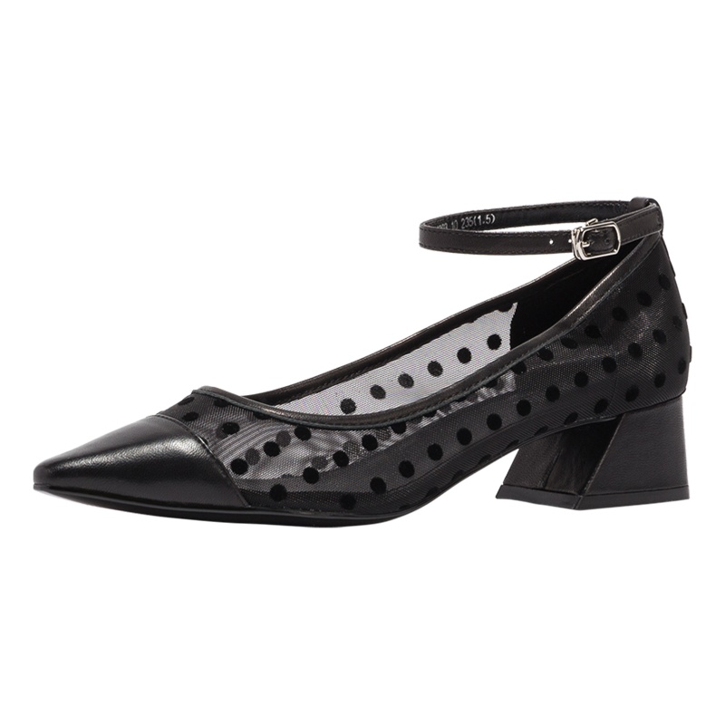 St&Sat/星期六春新款尖头波点一字带中跟浅口单鞋女SS01111003