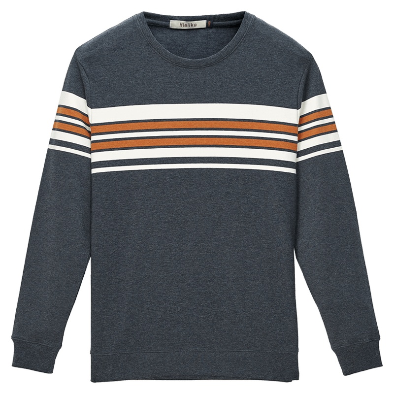 海一家2019秋季男士时尚撞色条纹休闲日常圆领卫衣