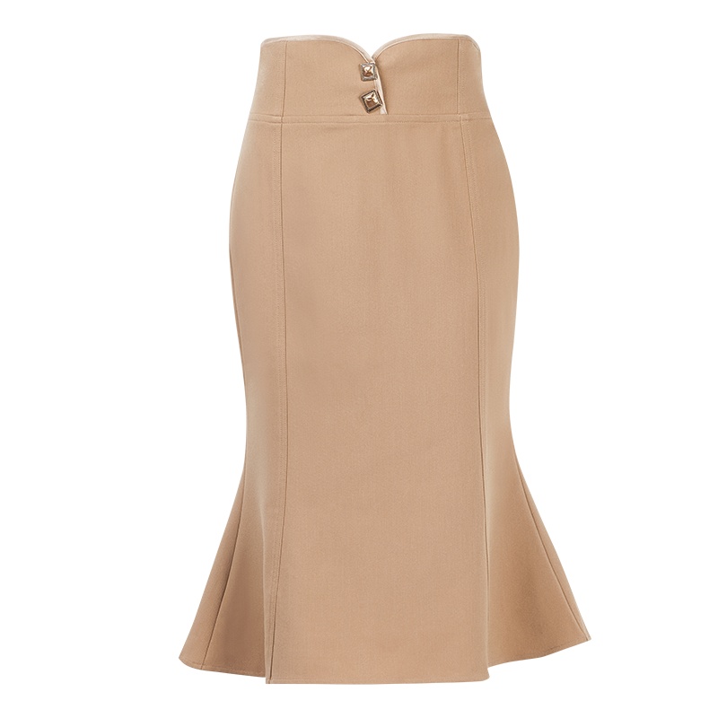 晩白 新品时尚通勤百搭纯色高腰包臀裙显瘦鱼尾裙半身裙