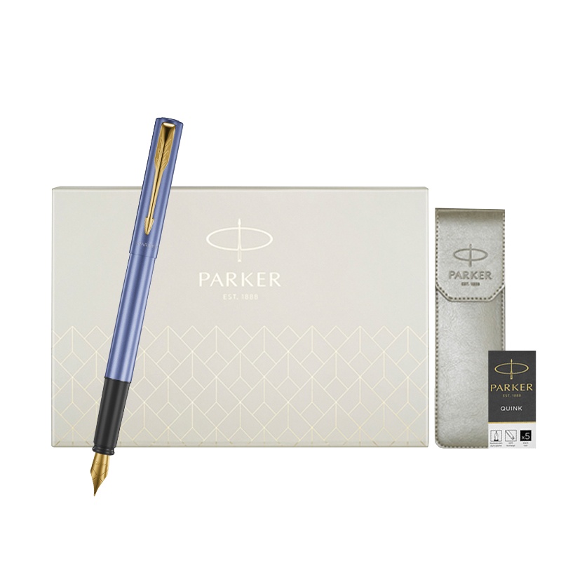 派克PARKER 钢笔 威雅XL青出于蓝金夹墨水笔+笔套礼盒装学生办公用品书写金属不锈钢F笔尖0.5mm可吸墨可替换墨囊