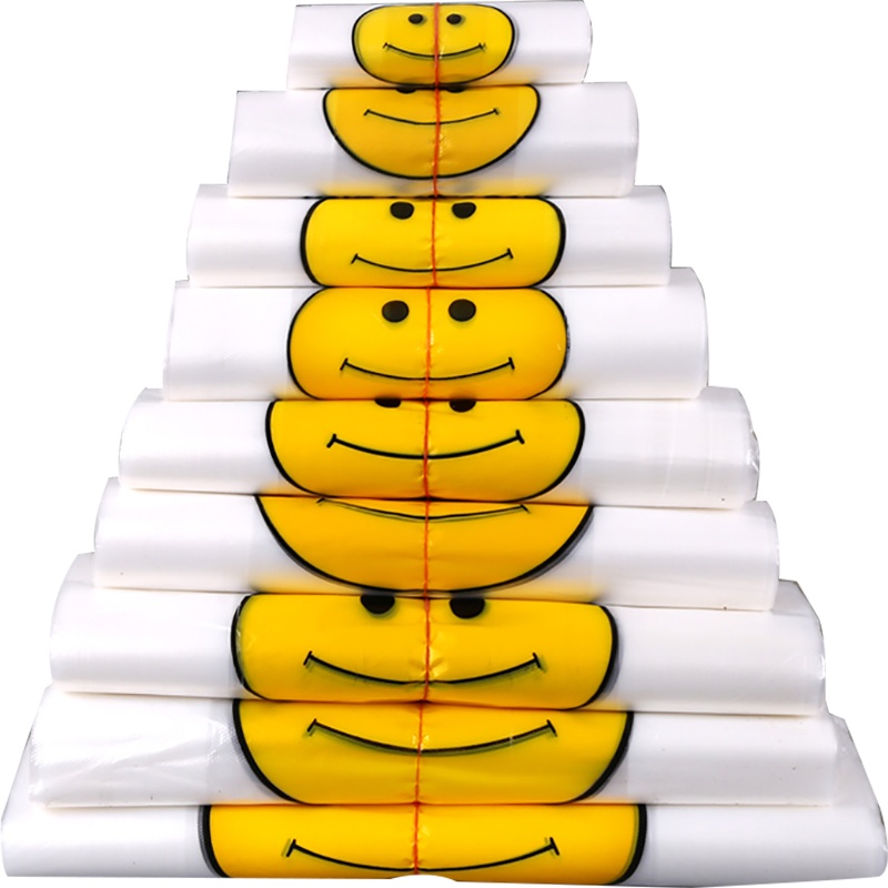 思莱克SLK-1402笑脸透明塑料袋食品商用外卖打包袋手提方便购物袋26×40 90/包