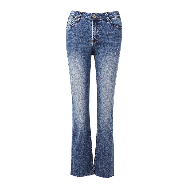 晩白 新品时尚通勤百搭修身显瘦高腰微喇休闲裤牛仔裤女裤