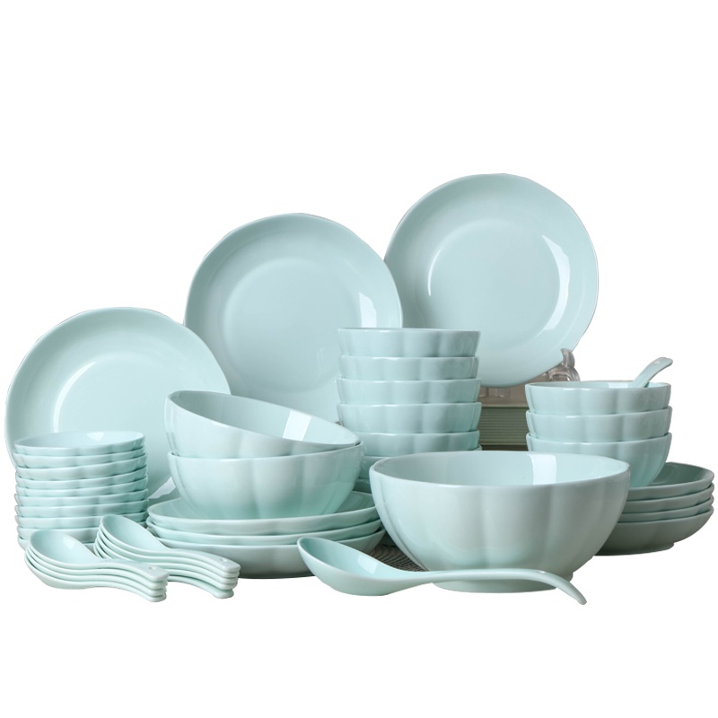 LICHEN 碗碟套装 景德镇陶瓷60件青釉系列家用餐具饭碗菜盘组合