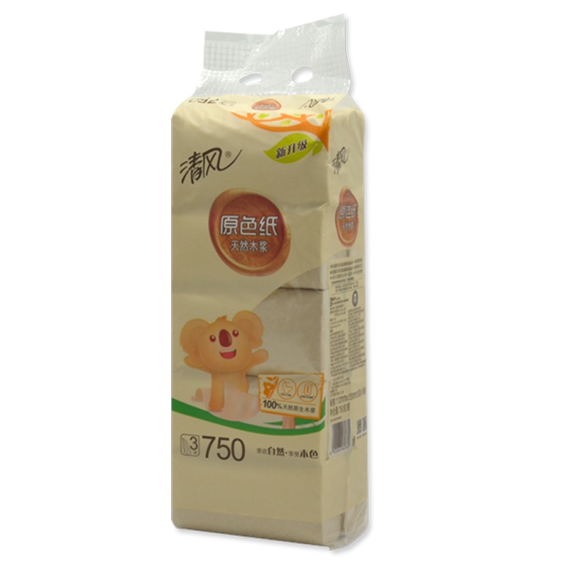 清风纸无芯卷纸原色3层750g*10提原木家用厕纸卫生纸本色实心卷纸家庭装