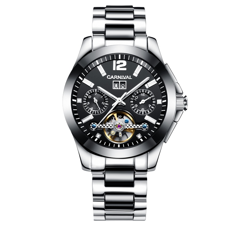 瑞士嘉年华Carnival手表男士全自动机械表 男休闲时尚金属精钢陶瓷腕表 夜光防水镂空男表8678G