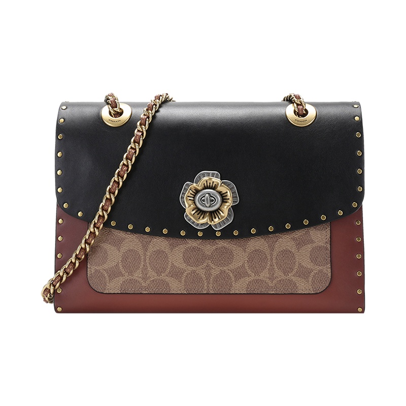 [品牌直供] COACH 蔻驰 女士PARKER系列皮革/涂层帆布山茶花手提单肩斜挎包C4659