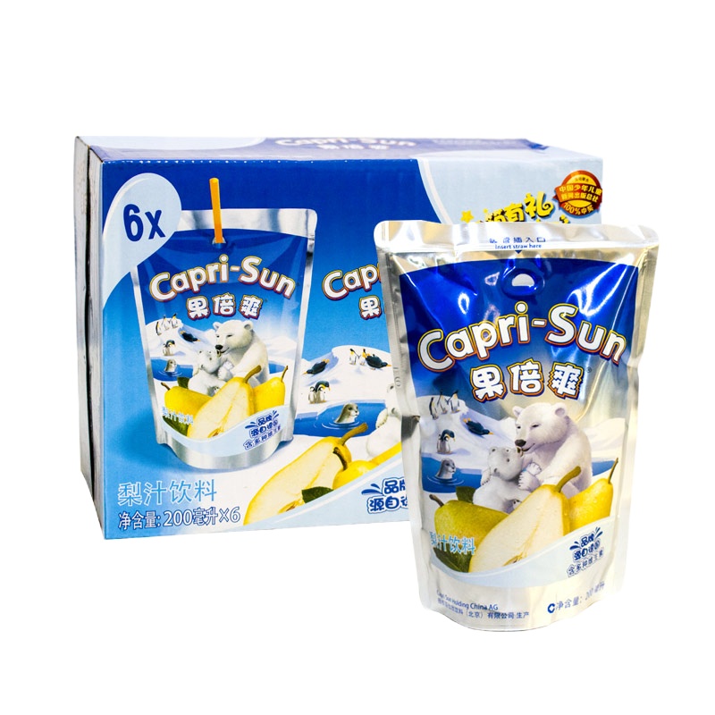 果倍爽 [2份装]梨汁味200ml*6袋整盒装 儿童宝宝果汁饮料富含维生素