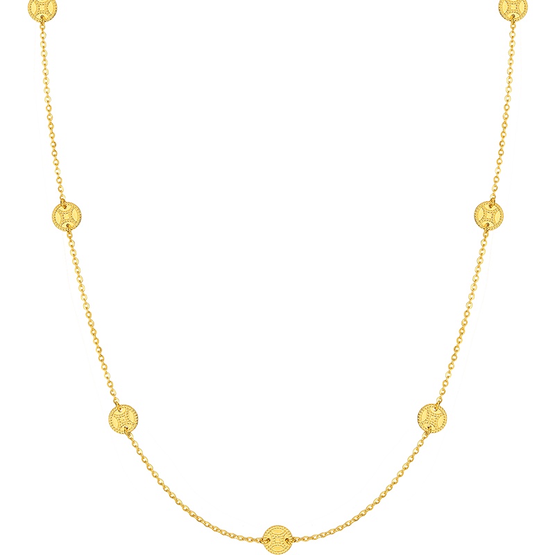 周大生黄金项链女足金铜钱发财项链锁骨链小红书同款