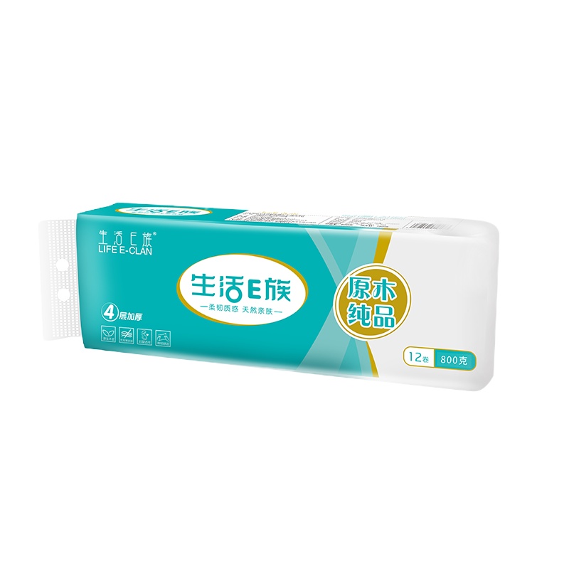 生活E族(LIFE E-CLAN)卷纸 原木纯品4层66g*24卷2提1600克卷高13cm实心扁卷卫生纸卷纸纸巾