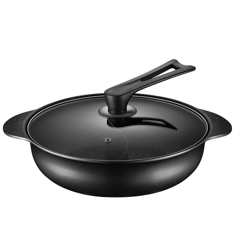 爱仕达(ASD)晶石磁通不粘鸳鸯火锅30CM 家用麦饭石色小型一锅双味汤锅大容量一体不串味易清洁多用锅具 燃气电磁炉通用