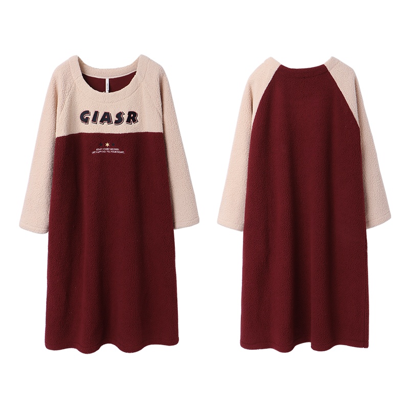 安之伴羊羔绒素色长袖女裙