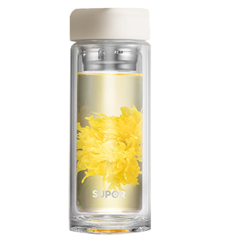 苏泊尔(SUPOR)耐热玻璃杯双层高硼硅隔热防烫手便携水杯男女士学生商务办公泡茶杯过滤网带盖随手杯KC28/33CV10