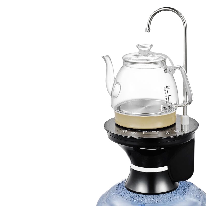 智能加热烧水壶桶装水电动抽水器纯净出水器黄金蛋矿泉饮吸水自动上水器 黑色智能款(配1L玻璃水壶)免开盖加水