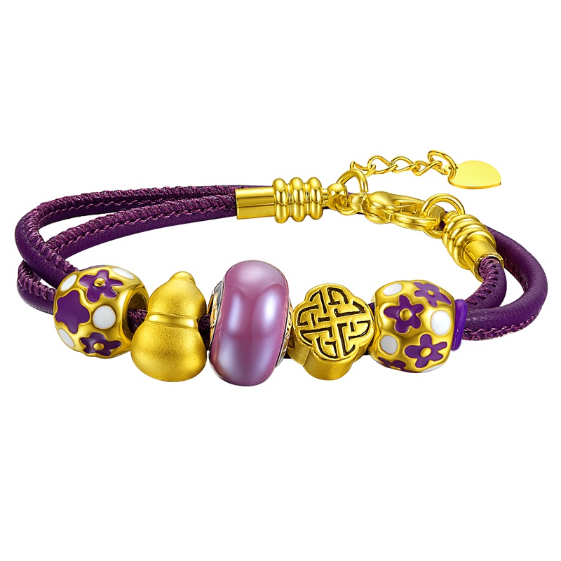 蒂蔻 葫芦刺青黄金手链女士款足金创意时尚