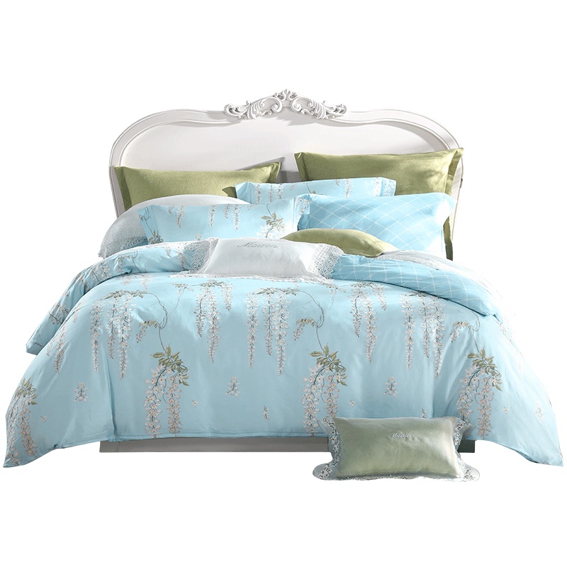 梦洁(MENDALE)家纺 梦洁美颂(MAISON) 纯棉印花四件套清风解语 柔软全棉床品套件1.5m1.8m床绗缝套件