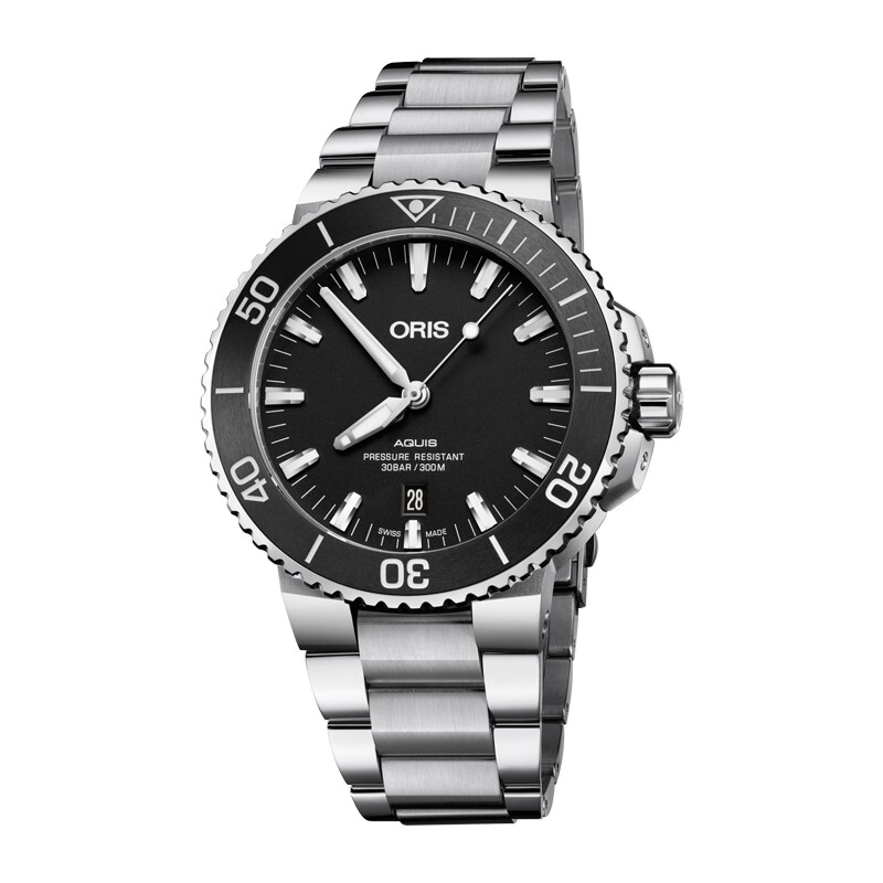 ORIS豪利时瑞士手表潜水系列AQUIS DATE黑盘钢带日历自动机械男表73377304134MB
