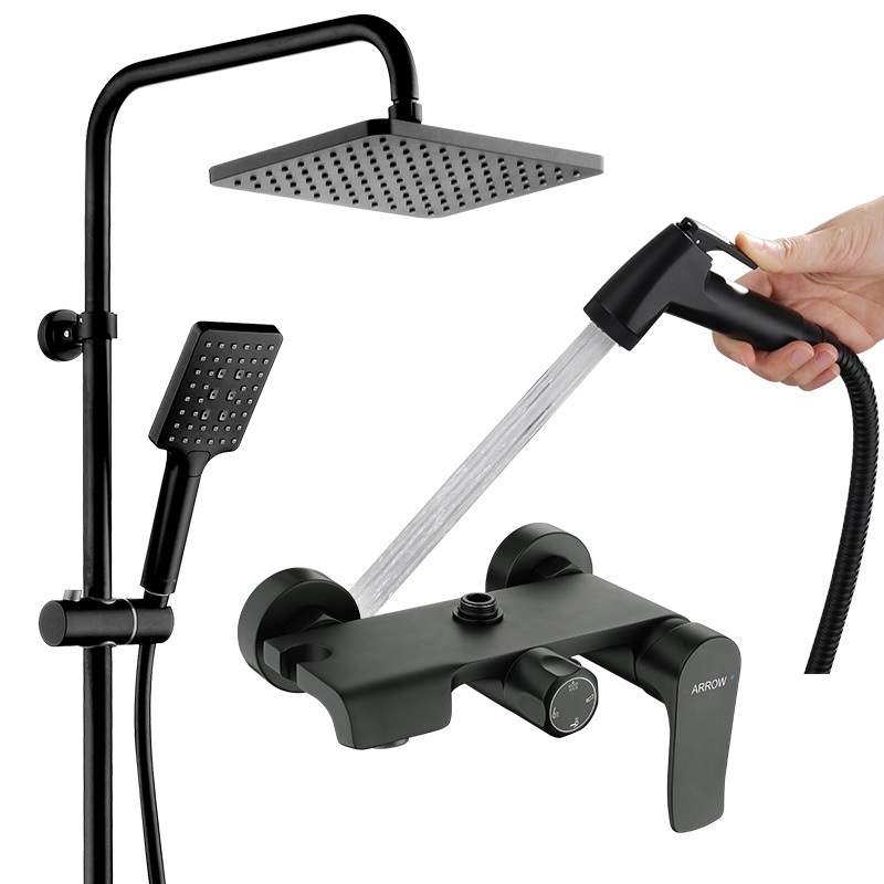 箭牌卫浴（ARROW）全铜龙头黑色花洒套装淋浴家用卫生间挂墙式暗装沐浴器洗澡喷头