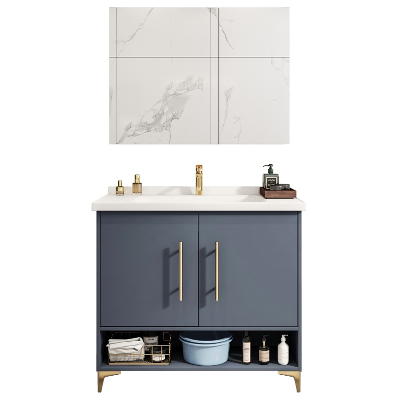 联勒(UNILER)实木轻奢简约浴室柜落地式卫浴柜洗手台洗漱台洗脸台卫生间洗脸盆洗手盆柜组合套装