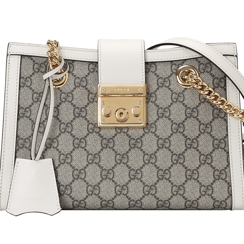 预订 GUCCI 古驰 PADLOCK TOTE包 单肩包 斜挎包小号 锁扣老花拼白边498156金扣